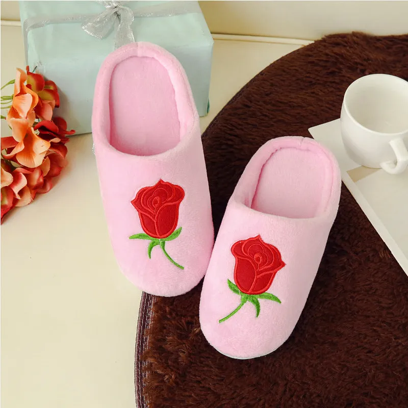 Rose Embroidered Soft Bottom Slippers for Women